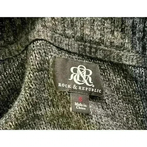 Rock&Republic Zip Up Sweater Grey Size Small Cotton Nylon Rayon Nice Sweater - Picture 7 of 9